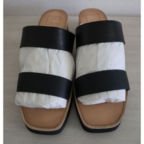 Dolce Vita Women's Sz 9.5 Black Embossed Leather Parni Double Strap Sandals - Picture 14 of 15